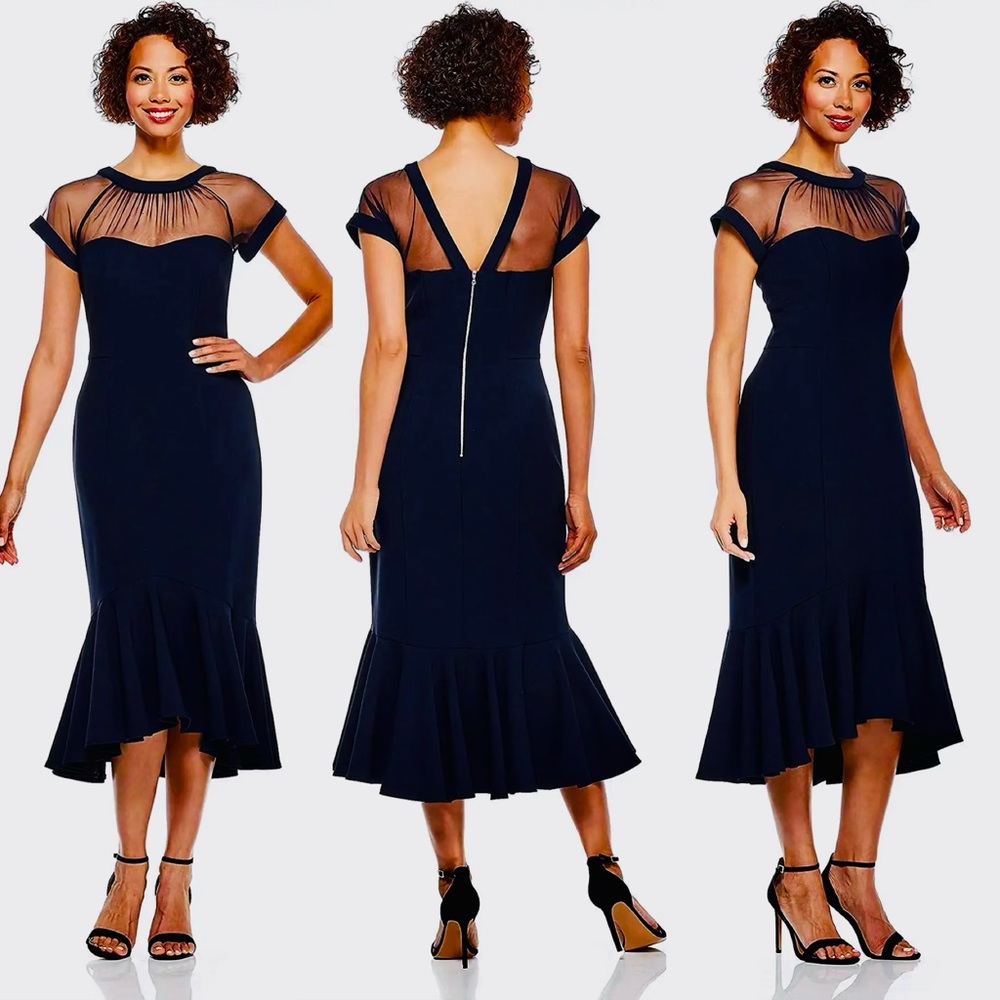 NWT Maggy London cocktail Dress, Illusion Round Neck Cap Sleeve Sheath Size 10